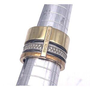 Michael Kors Metallic Tri Tone Pave Rhinestone Stack Barrel Ring Size 6